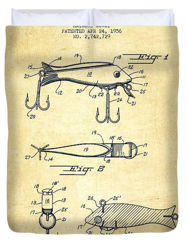Vintage Fishing Lure Patent Drawing from 1956 #3 Duvet Cover