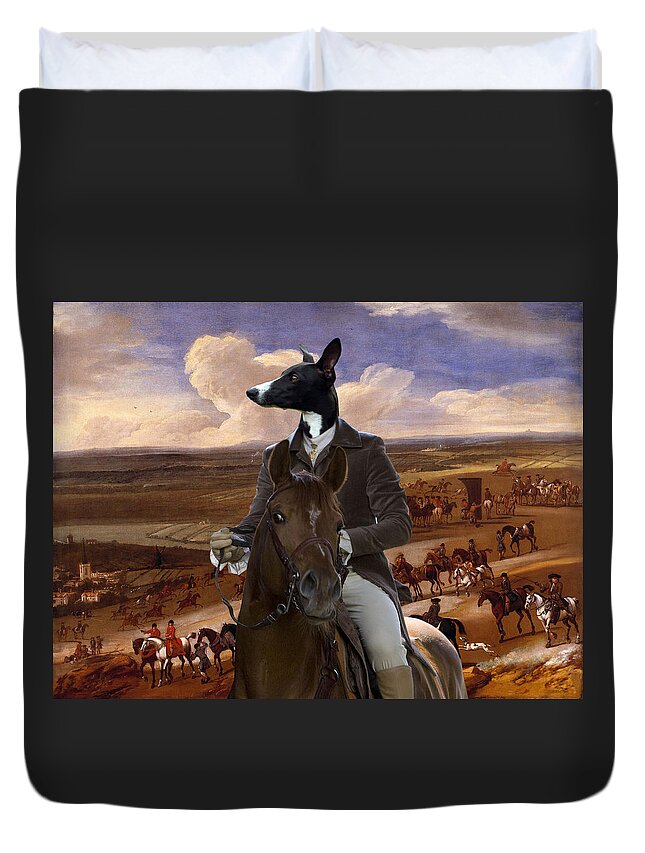 Whippet Duvet Cover featuring the painting Whippet Art Canvas Print #5 by Sandra Sij