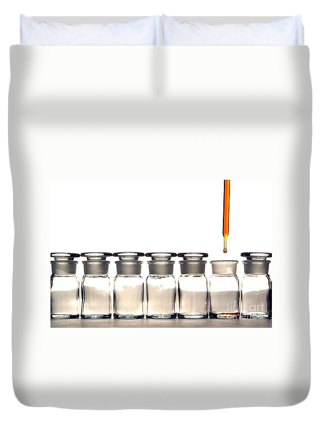 Bottles Duvet Cover featuring the photograph Laboratory Experiment in Science Research Lab by Science Research Lab By Olivier Le Queinec