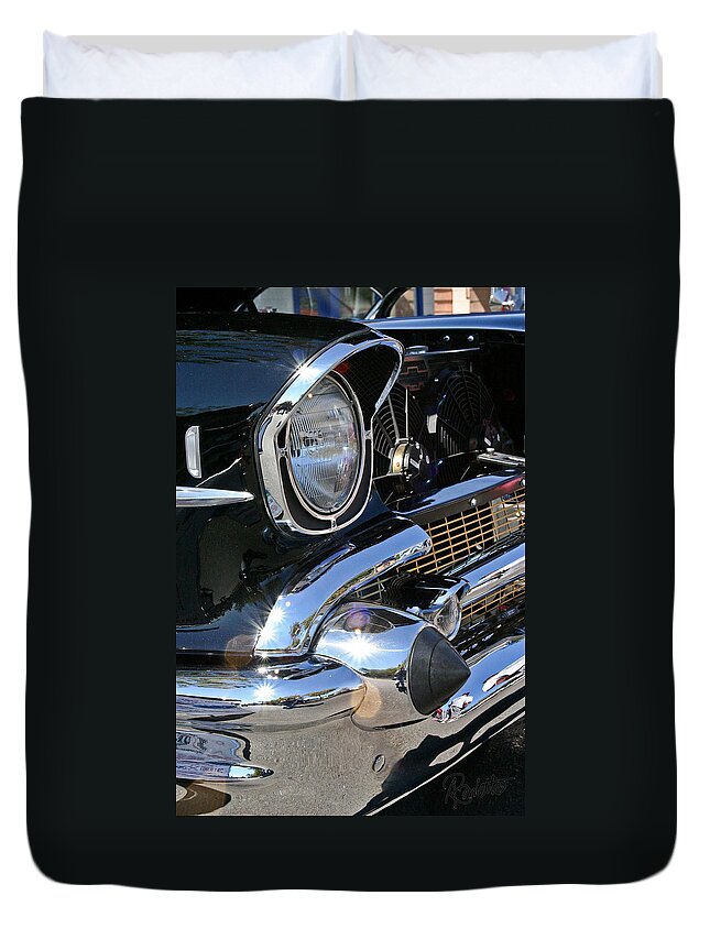 Car Duvet Cover featuring the photograph '57 Chevy #57 by Ann Ranlett