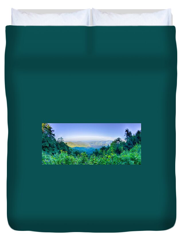 Mountains Duvet Cover featuring the photograph Blue Ridge Parkway National Park Sunset Scenic Mountains summer #6 by Alex Grichenko