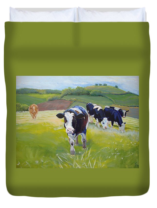 Mike Jory Cows Duvet Cover featuring the painting Cows #6 by Mike Jory