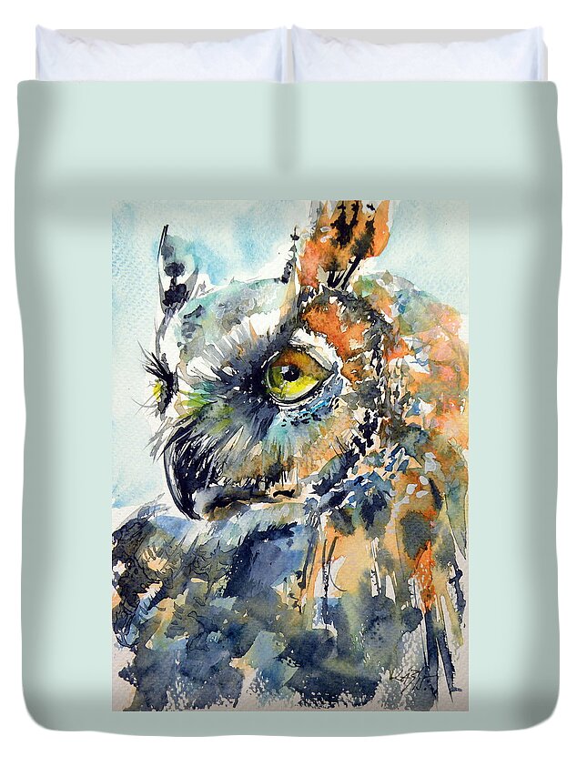 Owl Duvet Cover featuring the painting Owl #5 by Kovacs Anna Brigitta