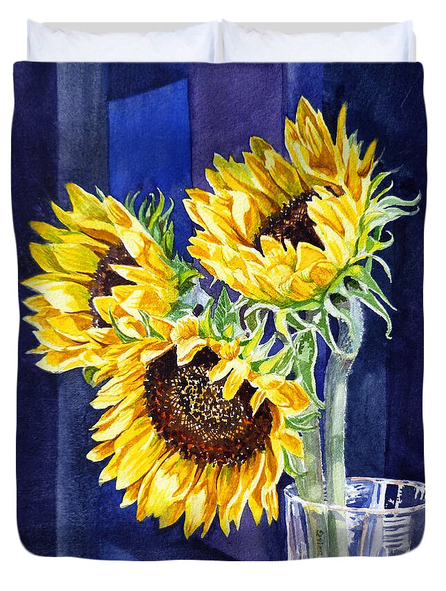 Sunflowers Duvet Cover featuring the painting Sunflowers by Irina Sztukowski
