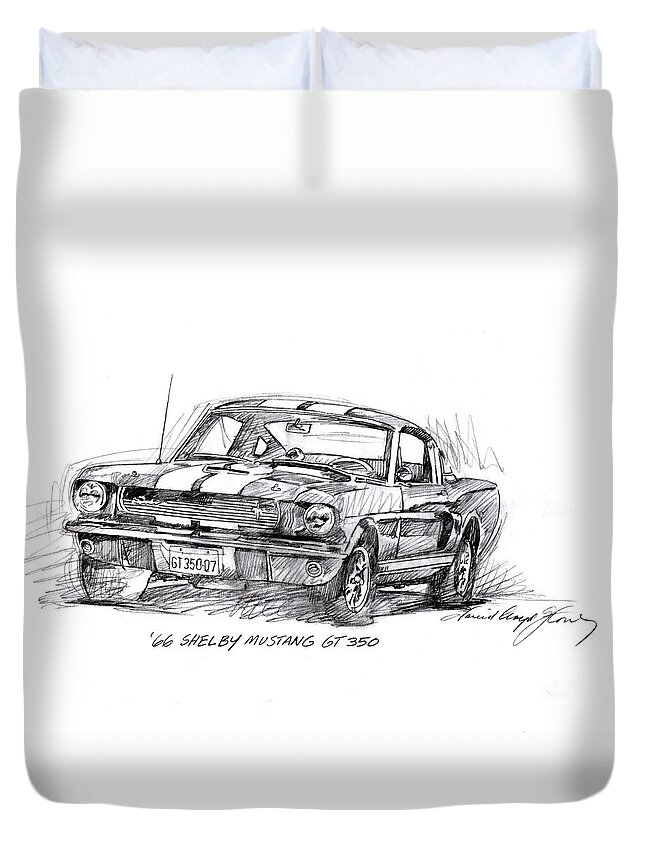 Mustang Duvet Cover featuring the drawing 66 Shelby 350 GT by David Lloyd Glover
