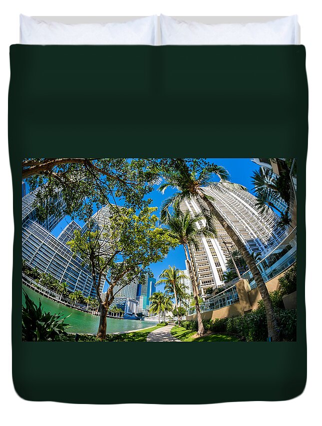 Architecture Duvet Cover featuring the photograph Downtown Miami Brickell Fisheye #7 by Raul Rodriguez