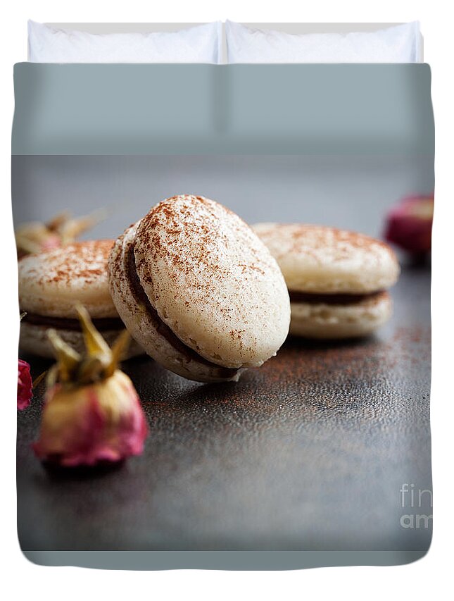 Macaron Duvet Cover featuring the photograph French macaroons #7 by Kati Finell