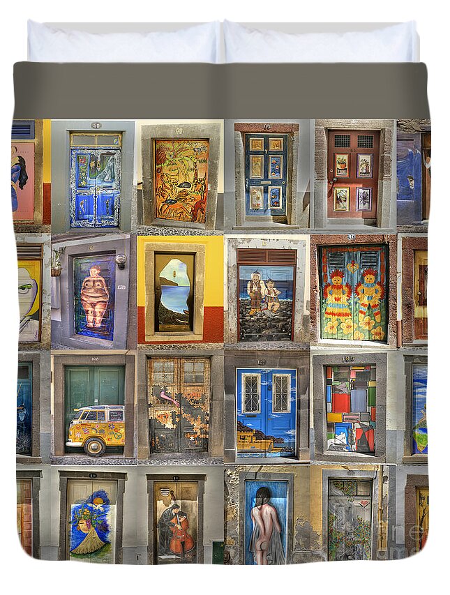 Art Duvet Cover featuring the photograph Funchal Door Art by David Birchall