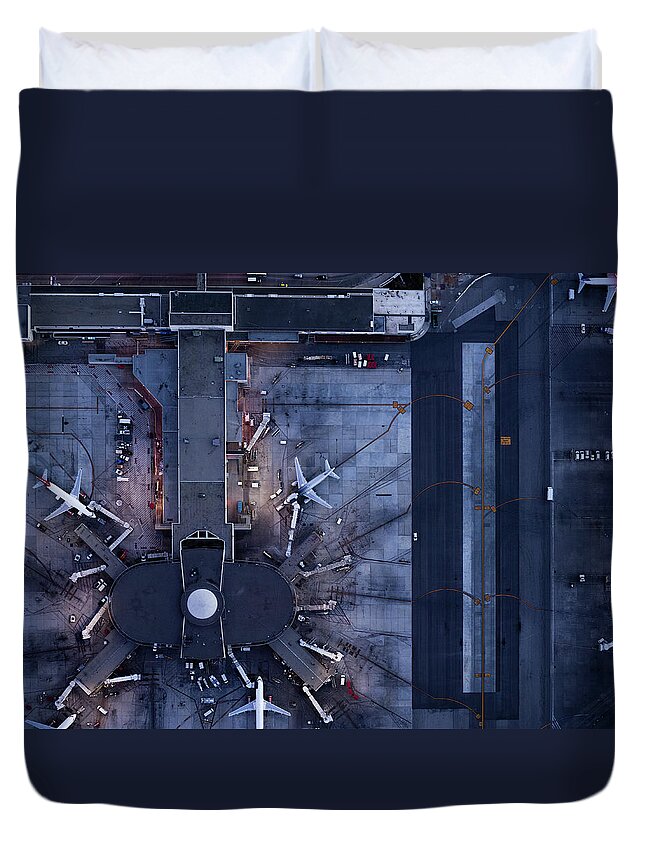Airport Terminal Duvet Cover featuring the photograph Airliners At Gates And Control Tower #8 by Michael H