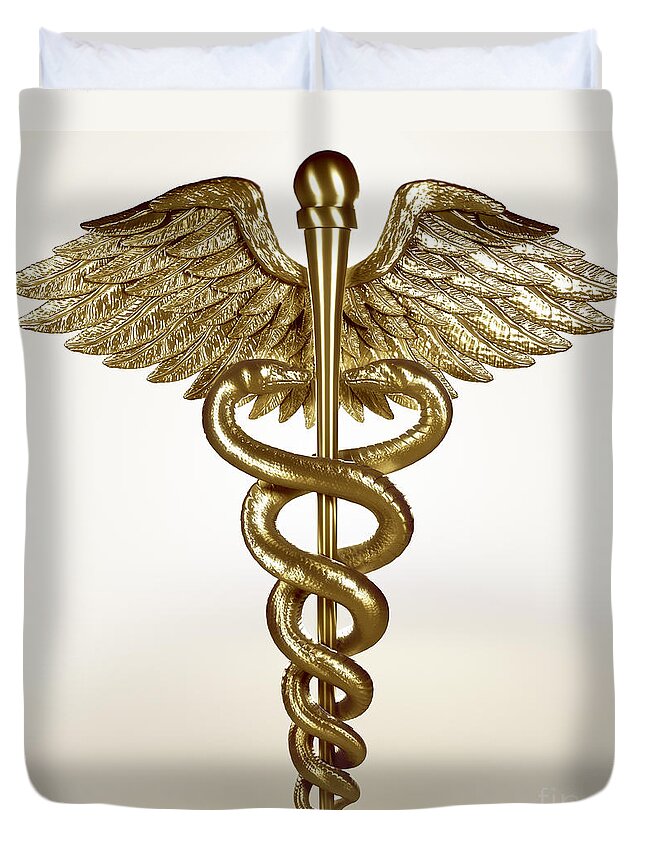 Medical Symbol Duvet Cover featuring the photograph Caduceus #22 by Science Picture Co