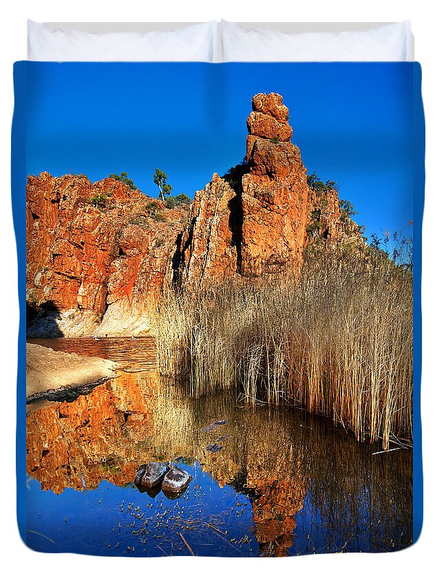 Glen Helen Gorge Outback Landscape Central Australia Water Hole Northern Territory Australian West Mcdonnell Ranges Duvet Cover featuring the photograph Glen Helen Gorge #9 by Bill Robinson