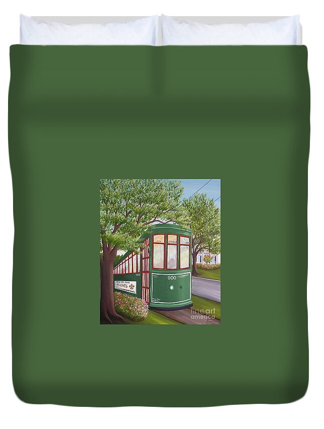 Streetcar Duvet Cover featuring the painting 900 on the Avenue by Valerie Carpenter