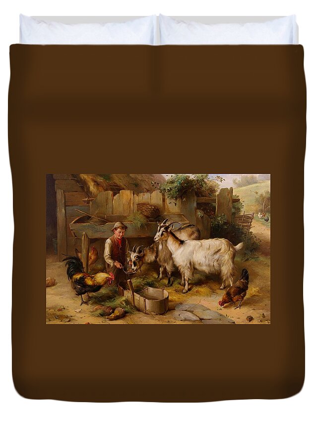 Edgar Hunt (1876-1953) Feeding Time 1898 Duvet Cover featuring the painting England by MotionAge Designs