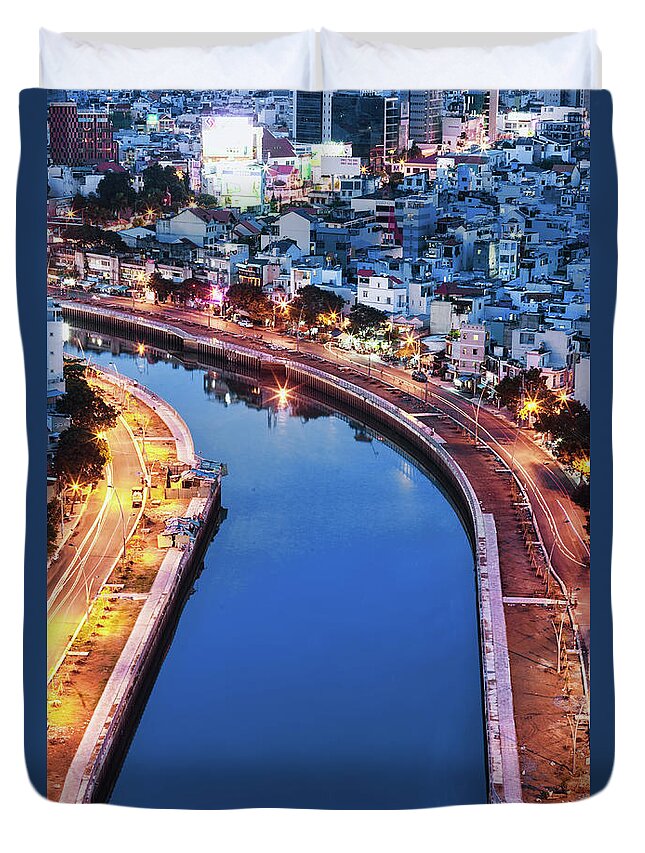 Tranquility Duvet Cover featuring the photograph A Black Canal In Saigon,vietam by Photos By Andy Le