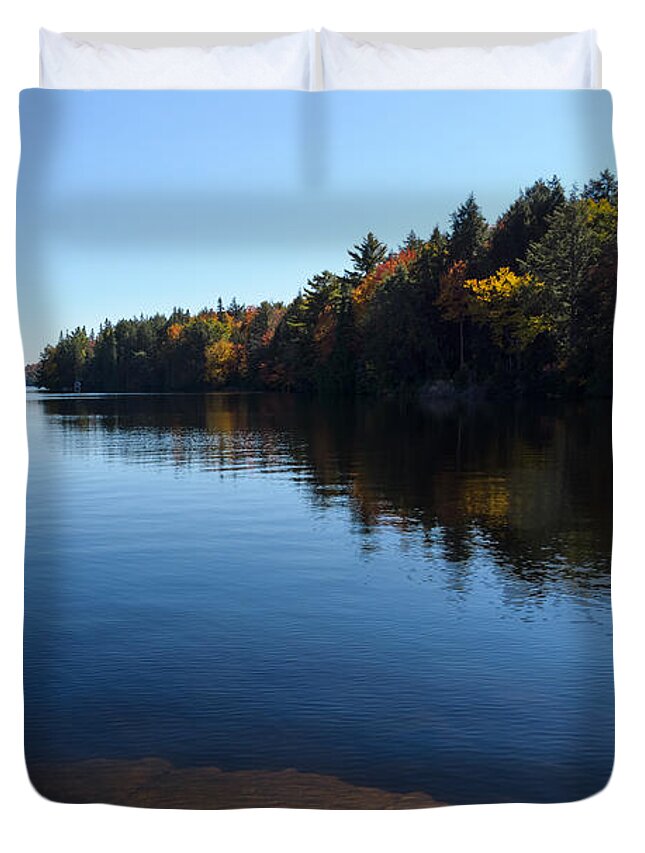 Blue Autumn Afternoon Duvet Cover featuring the photograph A Blue Autumn Afternoon - Algonquin Lake Tranquility by Georgia Mizuleva