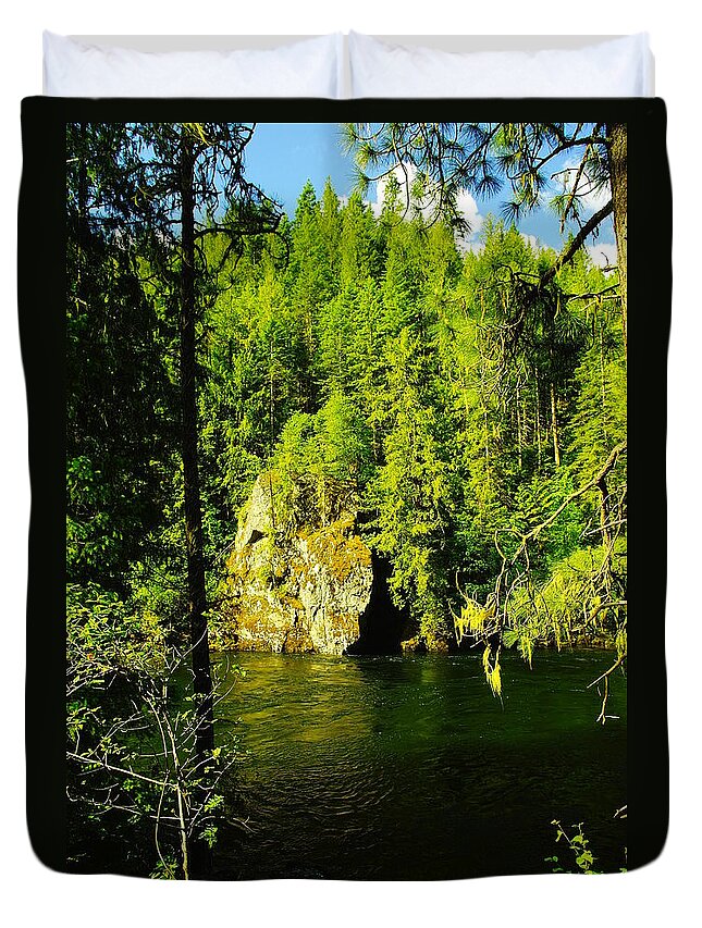 Rivers Duvet Cover featuring the photograph A Boulder Across The Seleway River by Jeff Swan