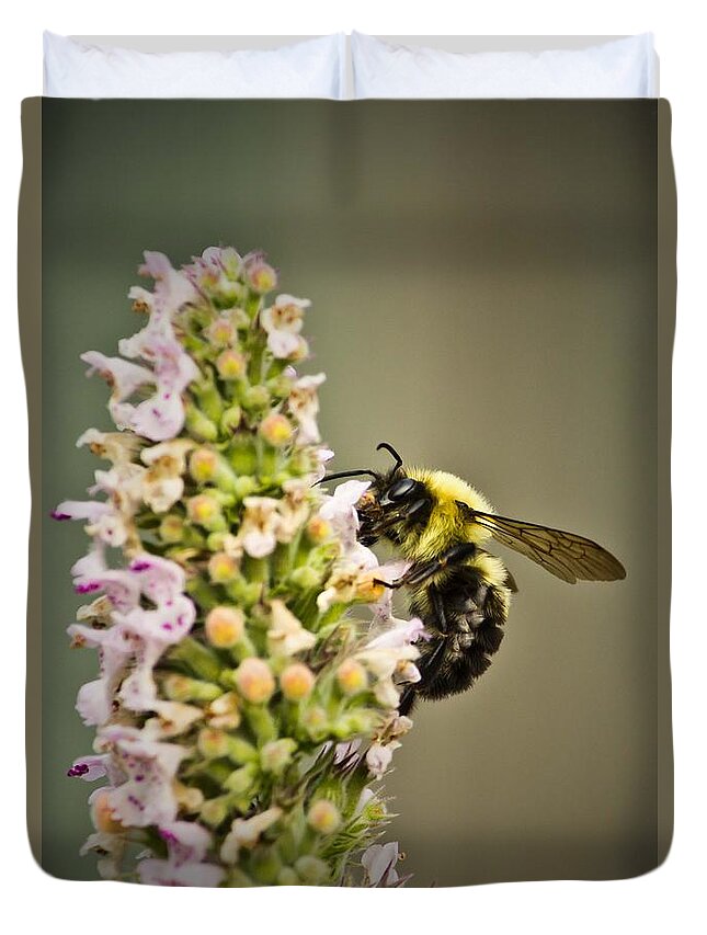 Bee Duvet Cover featuring the photograph A Bumble Bee Working by Ms Judi