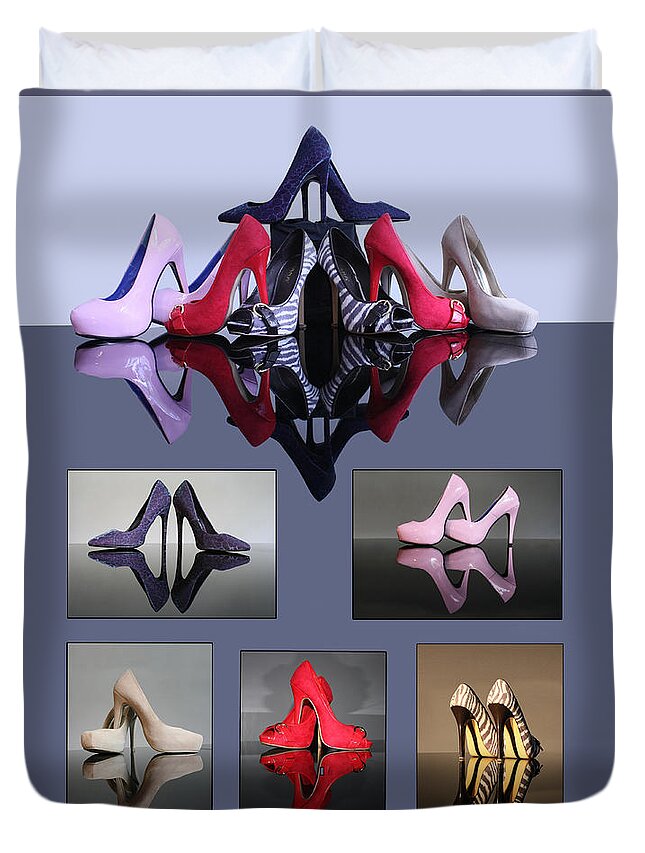 Stiletto Shoes Duvet Cover featuring the photograph A collection of stiletto shoes by Terri Waters
