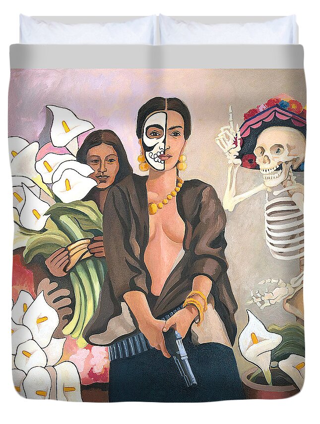 Frida Kahlo Duvet Cover featuring the painting A Dangerous Woman by Susan McNally