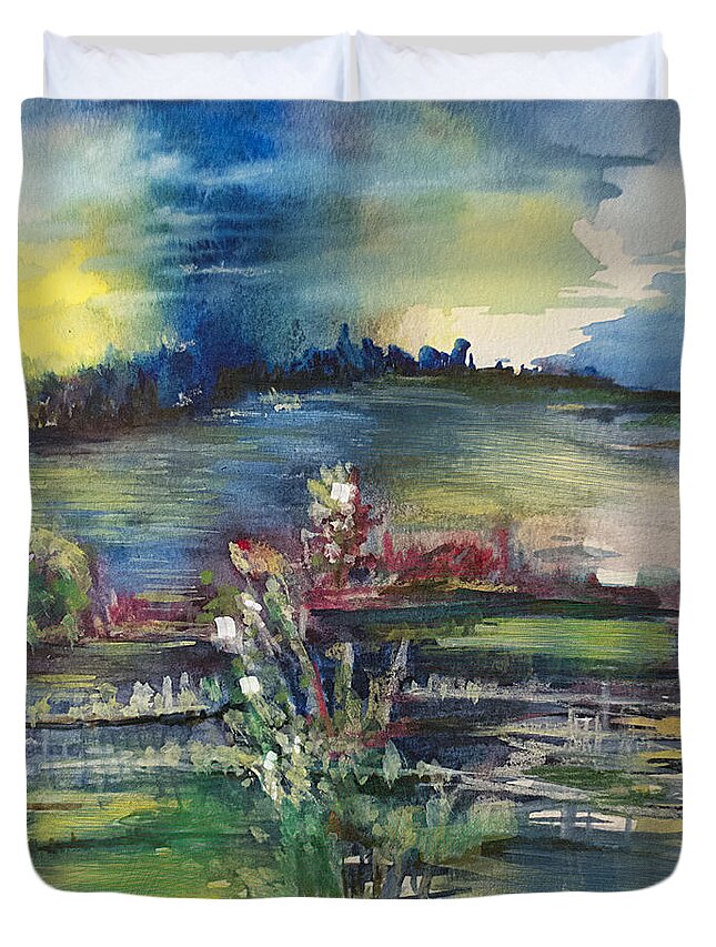 Thunder Duvet Cover featuring the painting A Distant Thunder by Allison Ashton