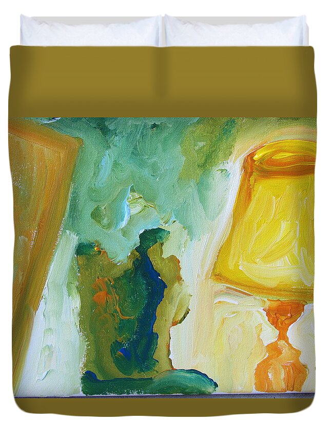 Lamp Duvet Cover featuring the painting A Door A Chair and A Yellow Lamp by Shea Holliman