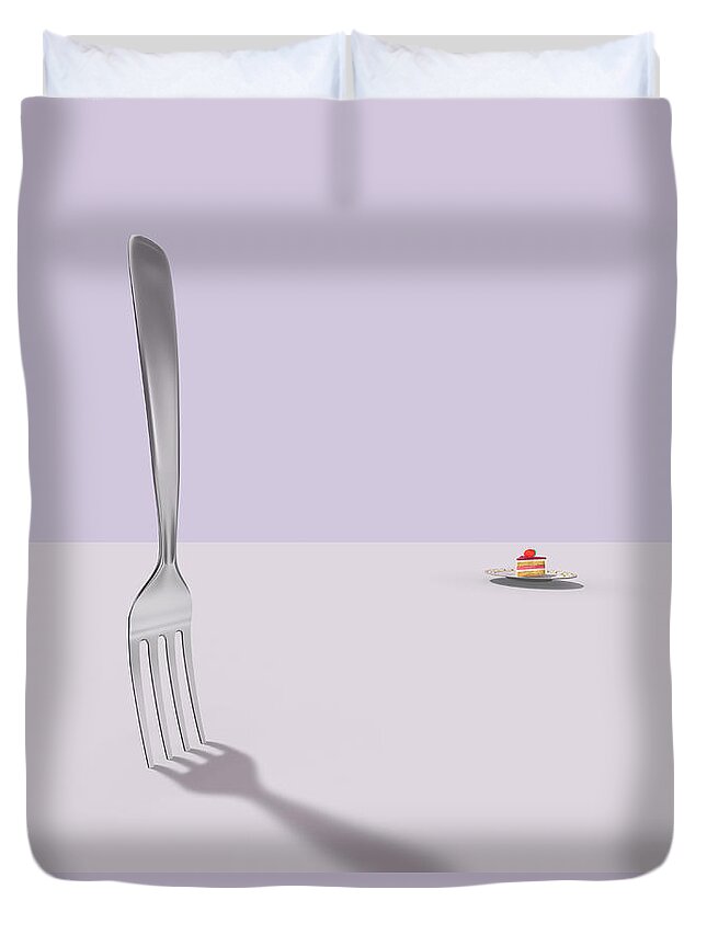 Shadow Duvet Cover featuring the digital art A Fork And A Cake by Yagi Studio
