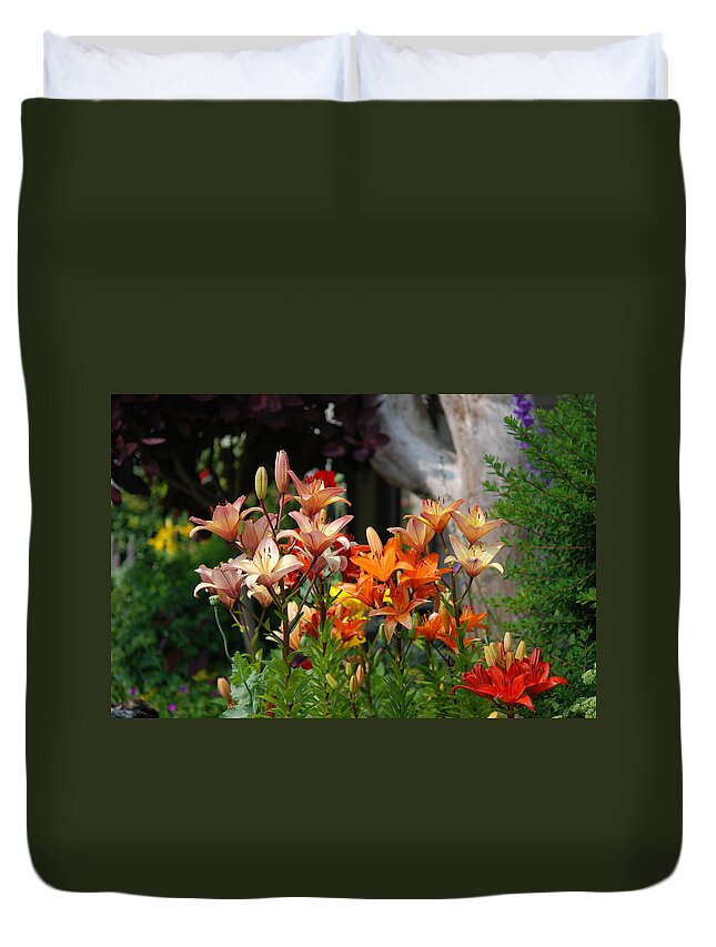 Lillies Duvet Cover featuring the photograph A Garden of Lillys for Susan by Kathy Paynter