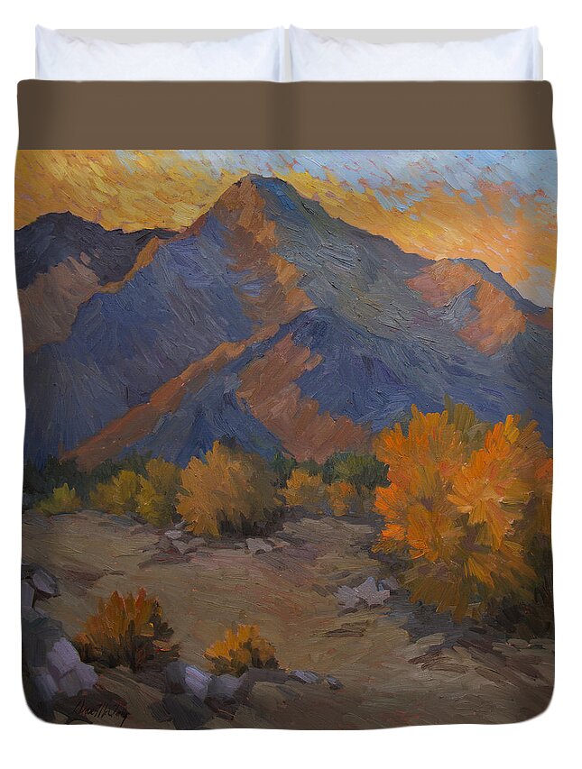 La Quinta Duvet Cover featuring the painting A Golden Sky by Diane McClary