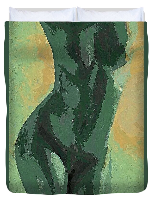 Nude Duvet Cover featuring the painting A Jelaous Lady by Dragica Micki Fortuna