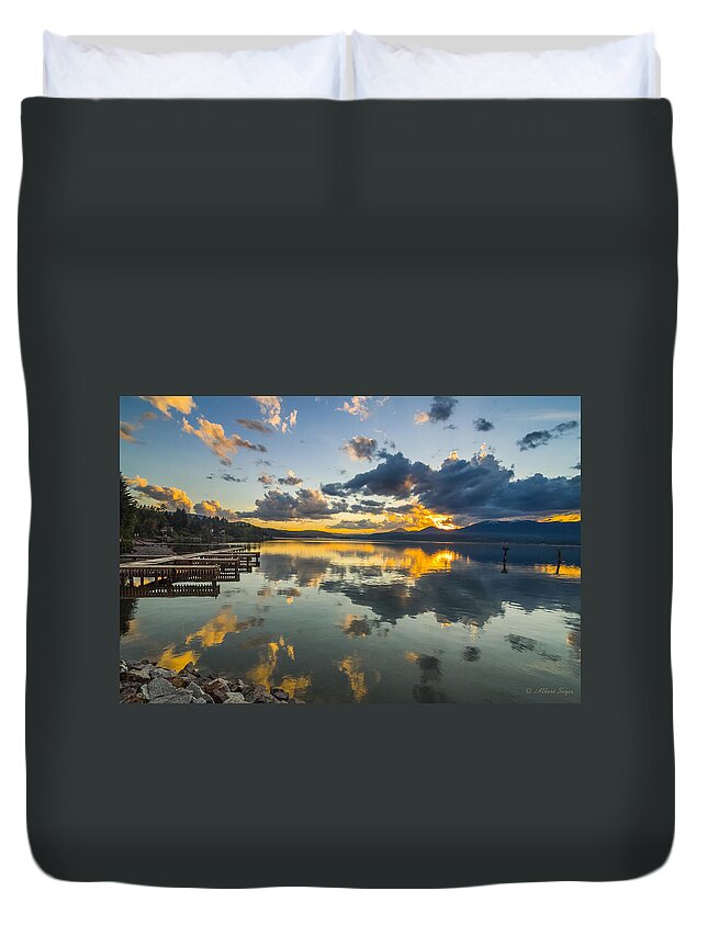 Lake Duvet Cover featuring the photograph A Lake Pend Oreille Sunset - 120601A-040 by Albert Seger