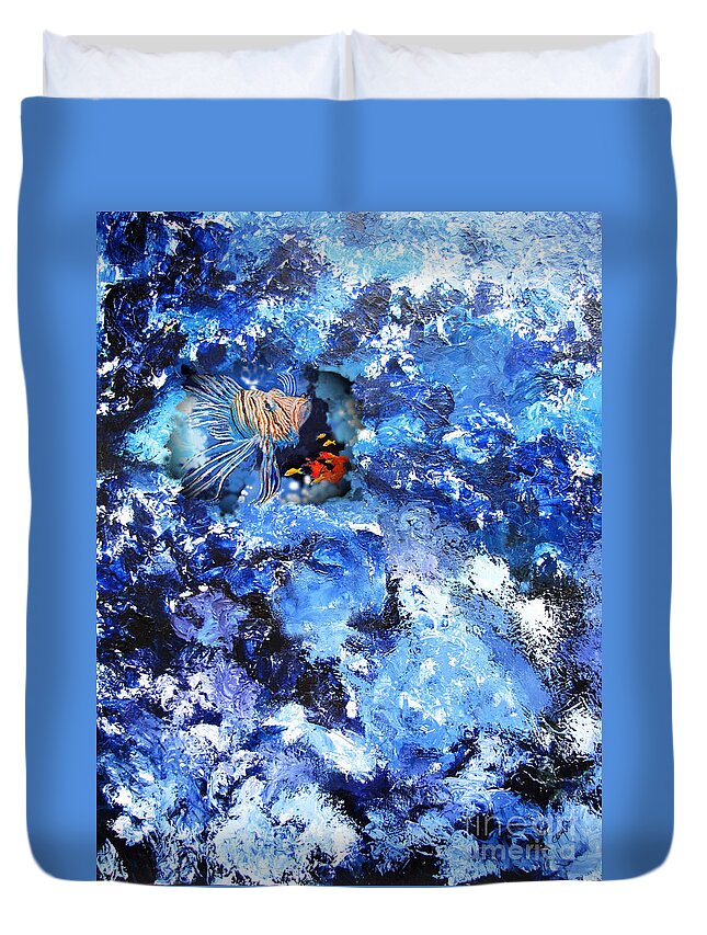 Lion Duvet Cover featuring the painting A Lion Out Of The Coral by Gary Smith