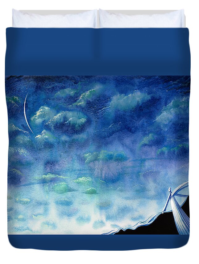 Angel Duvet Cover featuring the painting A midnight angel by Victoria Fomina