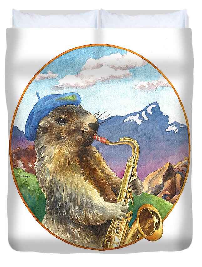 Marmot Painting Duvet Cover featuring the painting A Musical Marmot by Anne Gifford