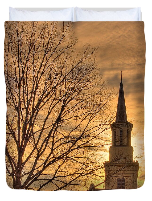 First Presbyterian Church Augusta Duvet Cover featuring the photograph A New Day by Jonathan Harper