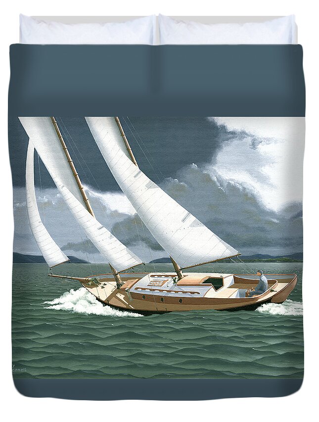 Gulf Islands Duvet Cover featuring the painting A passing squall by Gary Giacomelli