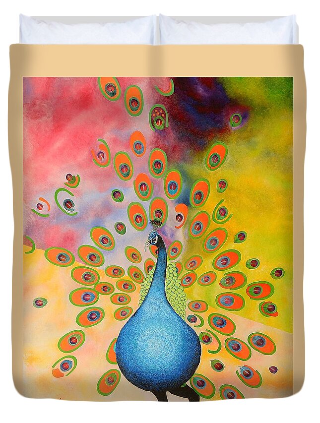 Impressionist Duvet Cover featuring the painting A Peculiar Peacock by Thomas Gronowski