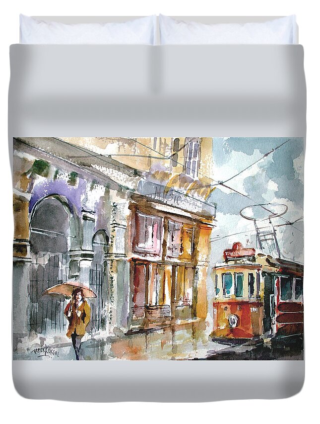 Turkey Duvet Cover featuring the painting A Rainy Day in Istanbul by Faruk Koksal