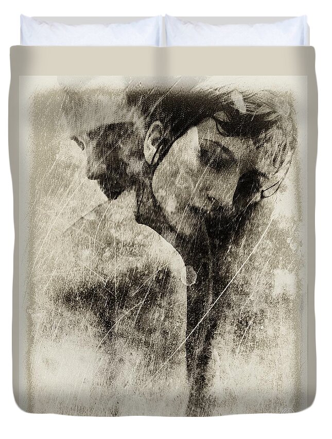 Couple Duvet Cover featuring the digital art A rainy day we need closeness by Gun Legler