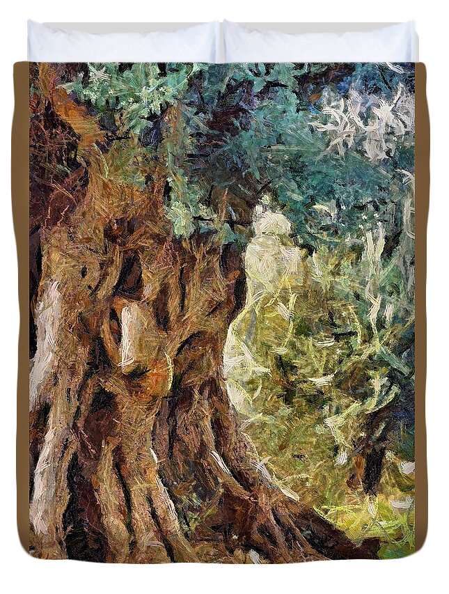 Olive Tree Duvet Cover featuring the painting A really old olive tree by Dragica Micki Fortuna