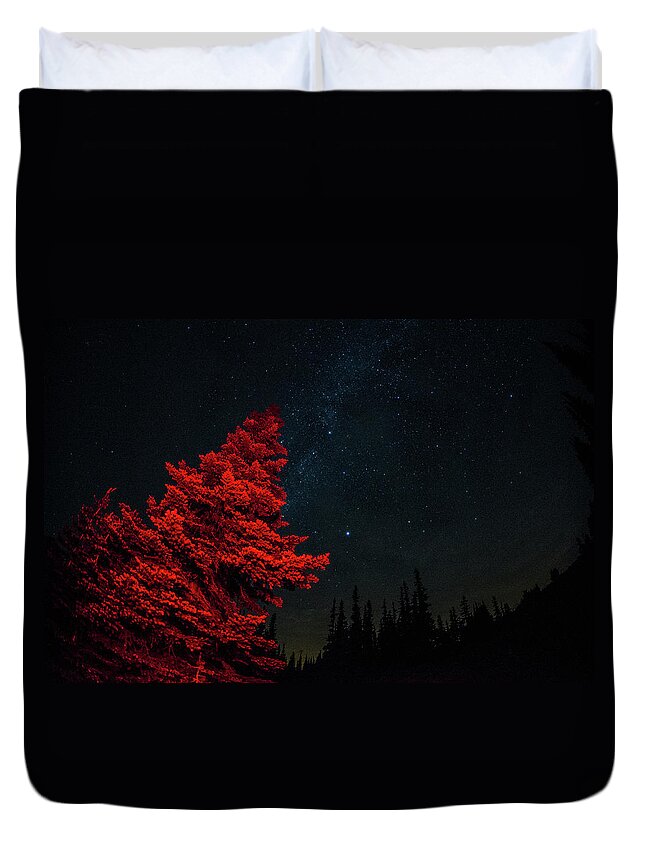 Tranquility Duvet Cover featuring the photograph A Red Tree With Starry Sky by Brian Xavier Photography