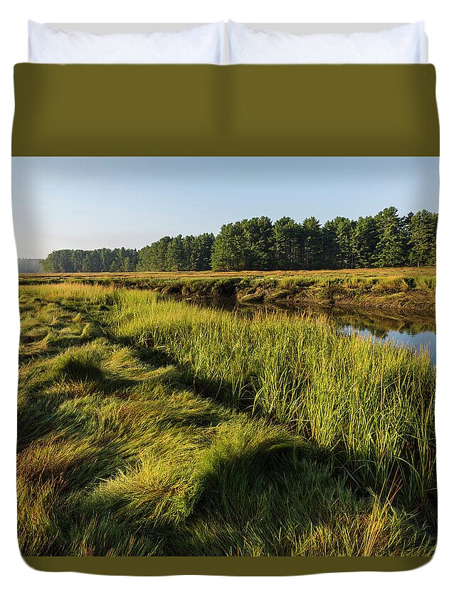 Sky Duvet Cover featuring the photograph A Salt Marsh Along The York River by Jerry Monkman