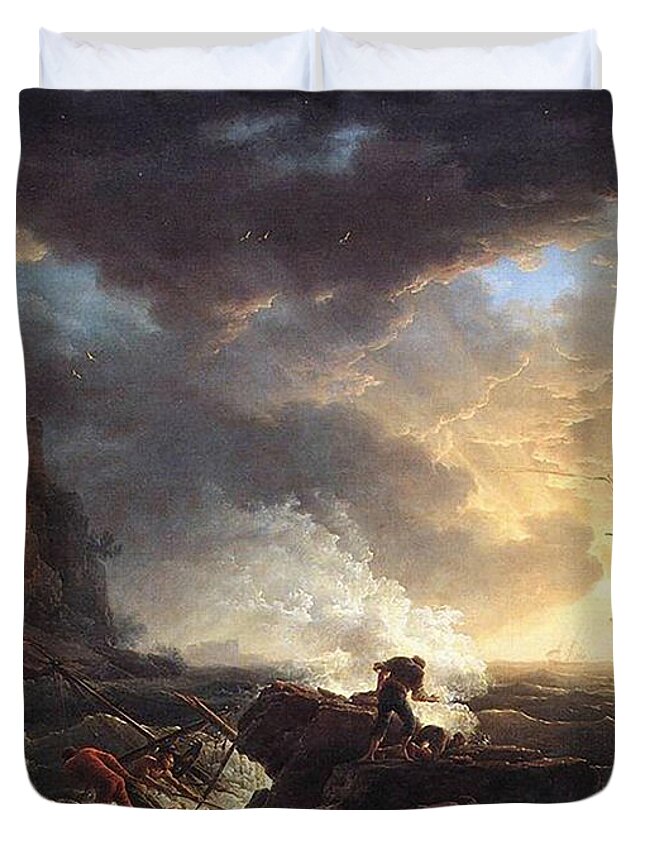 Shipwreck Duvet Cover featuring the painting A Shipwreck by Claude Joseph Vernet