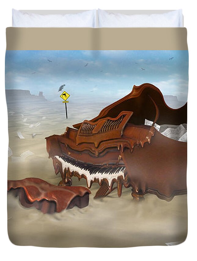 Surrealism Duvet Cover featuring the photograph A Slow Death In Piano Valley - Panoramic by Mike McGlothlen