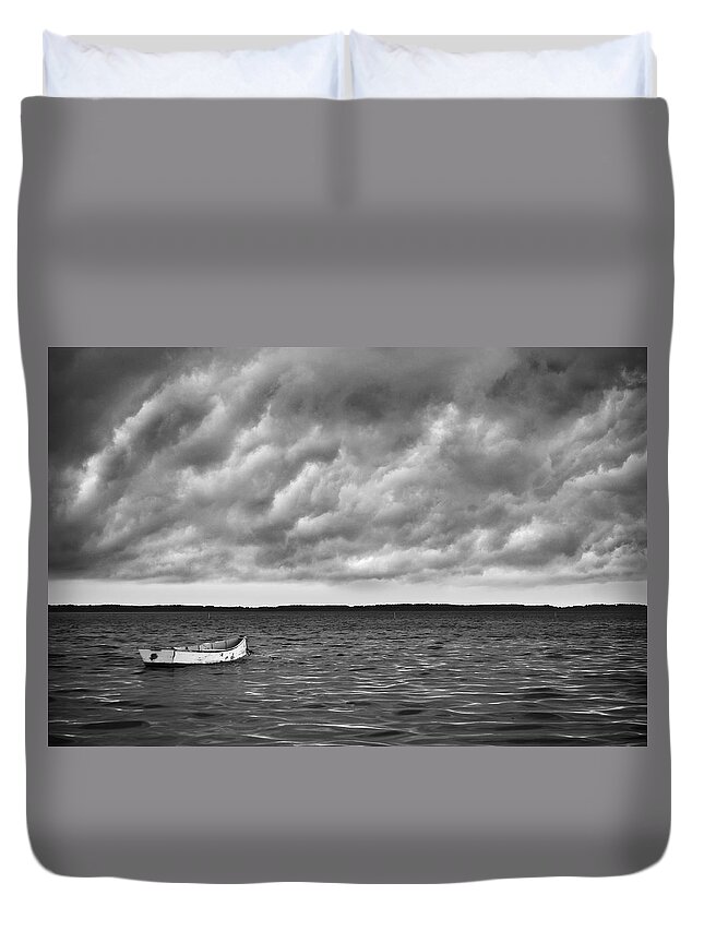 Black And White Duvet Cover featuring the photograph A Storm Approaches Harkers Island by Bob Decker