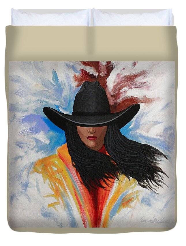 Cowgirl Duvet Cover featuring the painting A Stroke Of Cowgirl by Lance Headlee