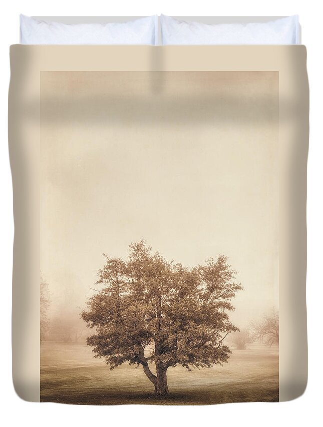Tree Duvet Cover featuring the photograph A Tree in the Fog by Scott Norris