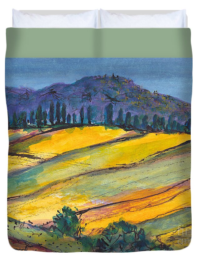 Painting Duvet Cover featuring the painting A Tuscan Hillside by Jackie Sherwood