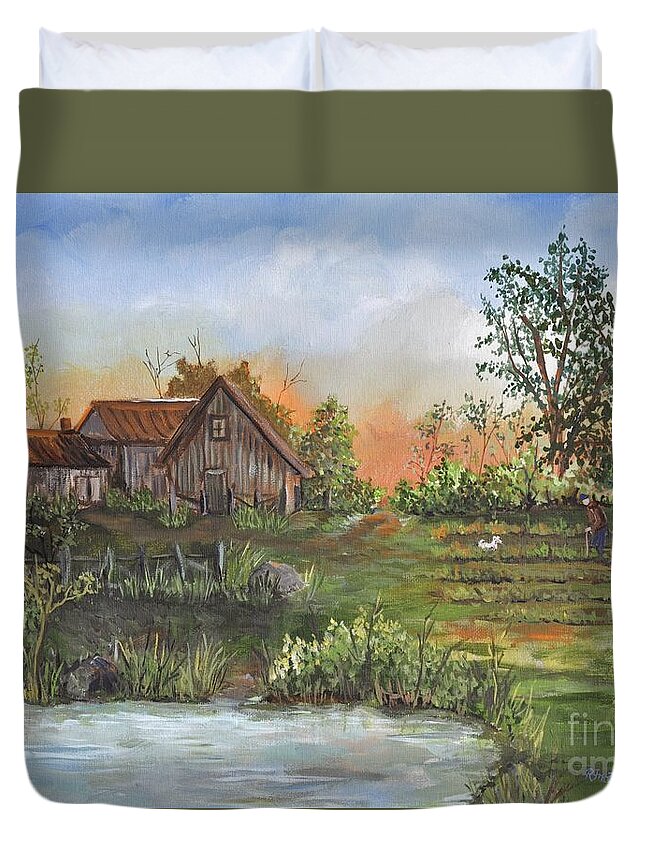Rural Scenes Duvet Cover featuring the painting A Walk in the Garden by Reb Frost