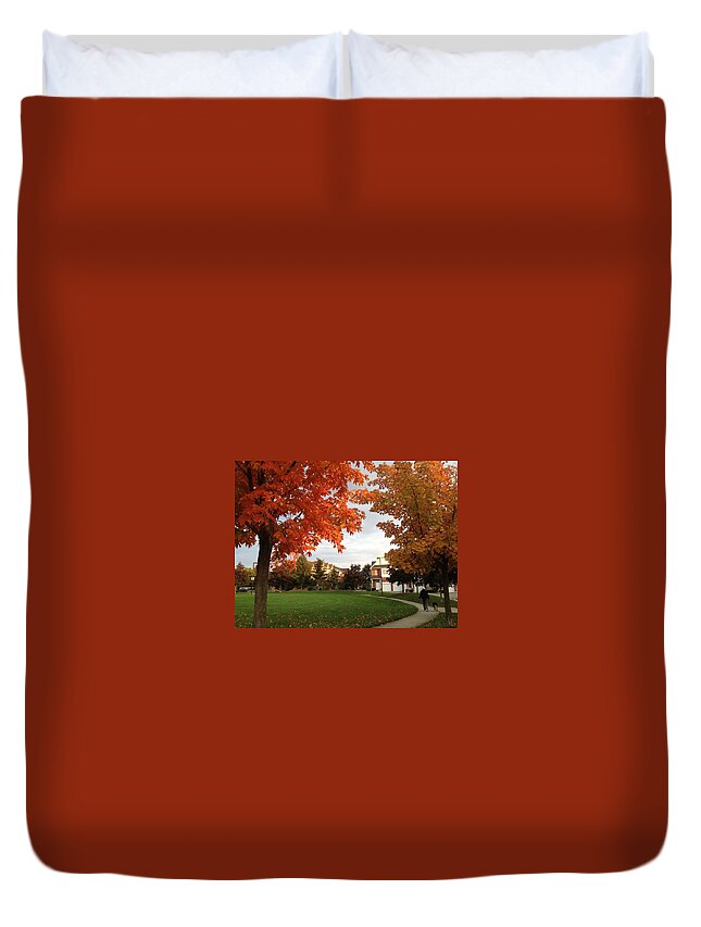 Autumn Duvet Cover featuring the photograph A walk in the park by Pema Hou