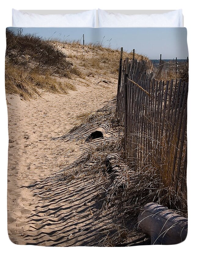 Beach Retaining Fence Duvet Cover featuring the photograph A walk to the beach by Jeff Folger
